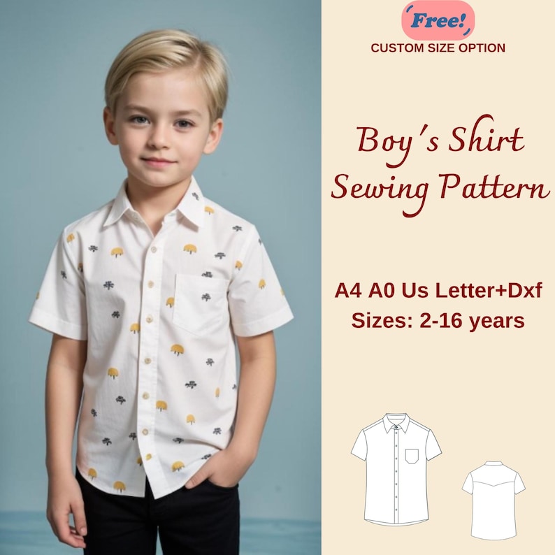 Boy's Shirt Sewing Pattern, Kids Sewing Pattern, Boy's Shirt Pattern, Shirt Pattern For Kids, Simple Shirt pattern for kids, 2-16 years