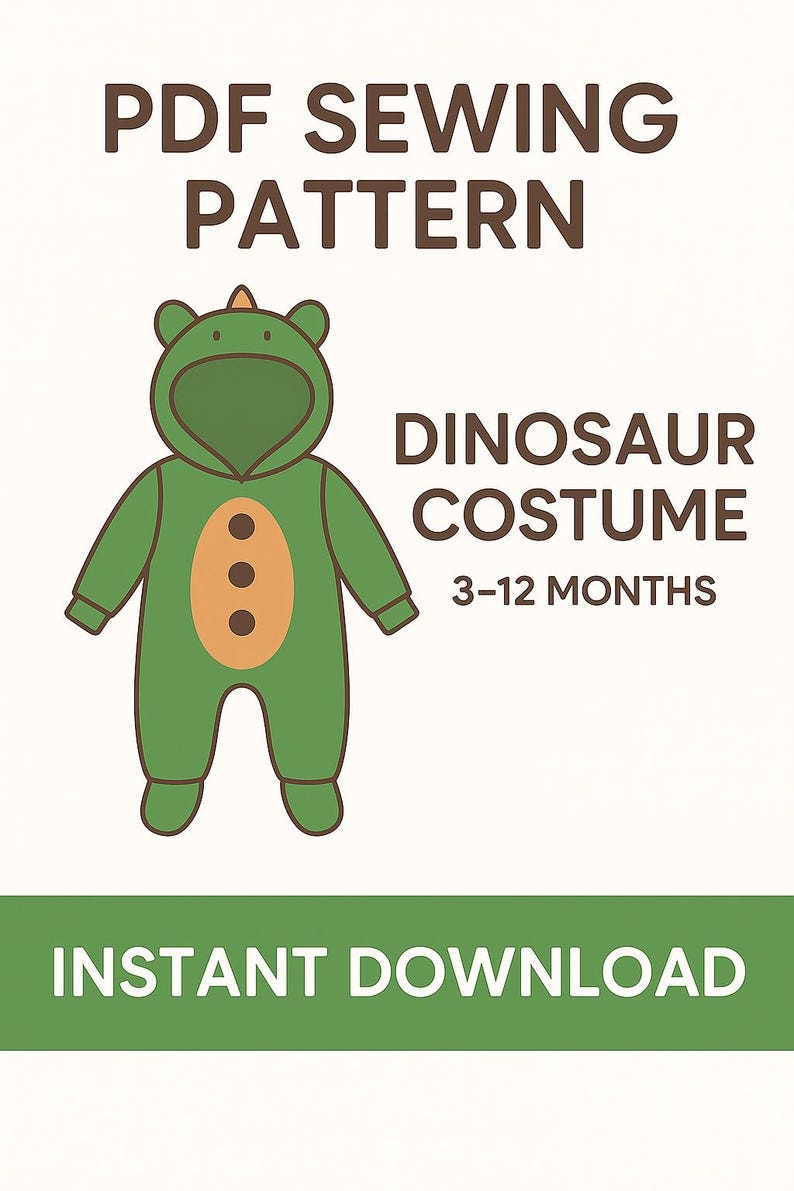 Dinosaur Costume Sewing Pattern template PDF: Kids DIY Outfit (3-12 Years)