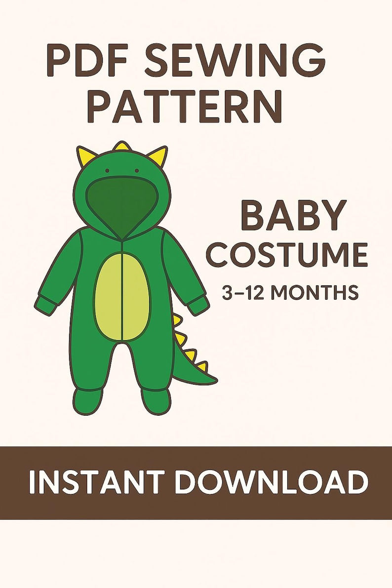 Dinosaur Costume Sewing Pattern template PDF: Kids DIY Outfit (3-12 Years)