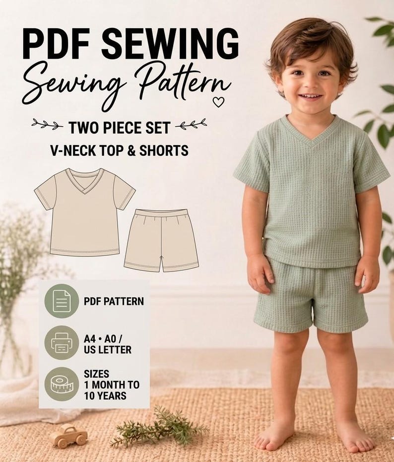 Kids Top & Shorts Sewing Pattern PDF | Toddler Outfit Pattern | Easy Beginner Sewing Pattern | Summer Tow Piece Set | Sizes 1-10 Years